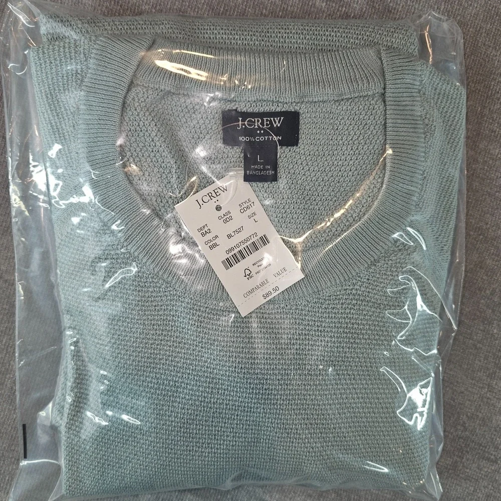J.Crew Crewneck Sweater Men's Large Green 100% Cotton Textured Raglan L CD617